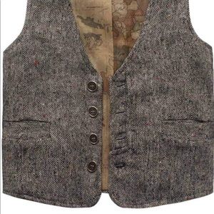 Boys Vest, Grey, Map Lined Vest w/ Pockets 5T